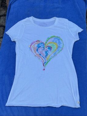 White Short-Sleeve Tee with Multicolor Sequin Heart
